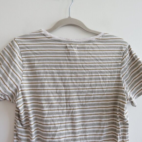PACT Organic Cotton Seagrass Stripe Softspun V Neck T Shirt Basic Neutral Size S - Picture 12 of 15